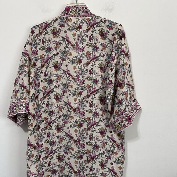 Max Studio Kimono S Cream Cerise Floral Parrot Long Open Boho Casual Duster NEW - Picture 8 of 11